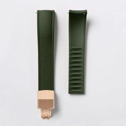 Garmin Curved-End FKM Rubber Band in Army Green with Rose Gold Clasp