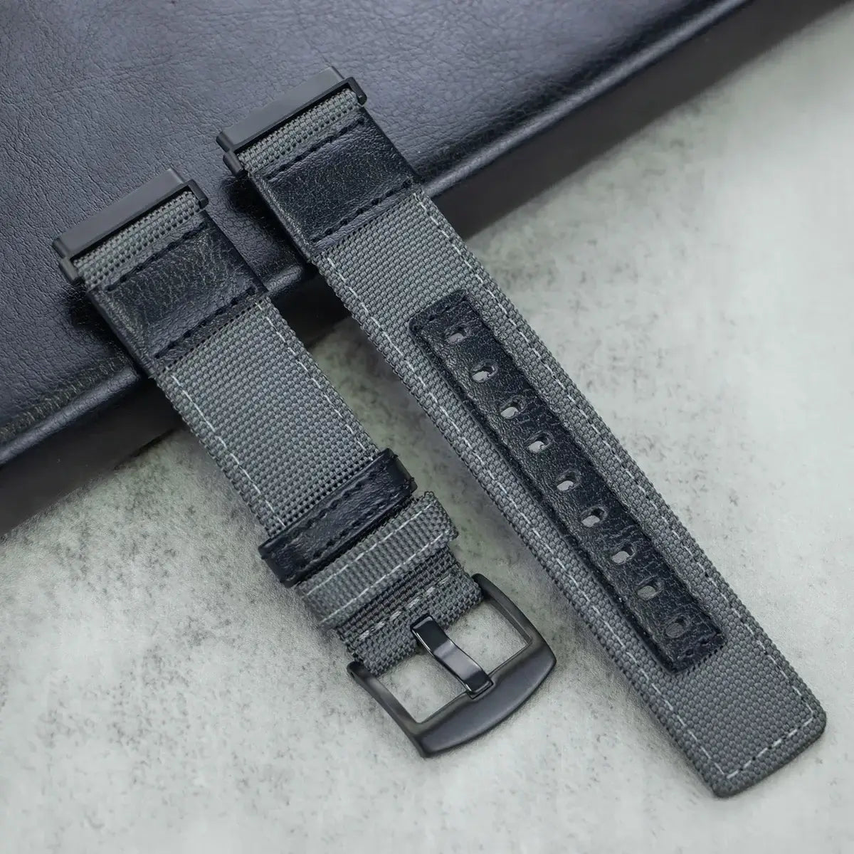 Fitbit Versa & Sense Nylon Band with Leather Details - Gray