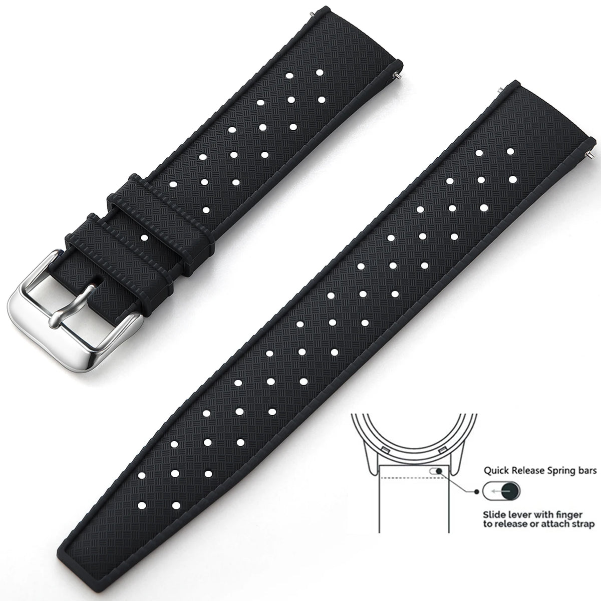 Tropic Silicone Band for Motorola Moto — Black / Silver Buckle
