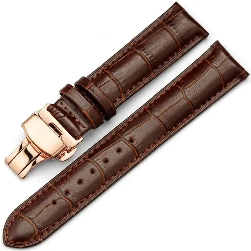 TicWatch Crocodile-Pattern Leather Butterfly Band - Brown leather with rose gold clasp
