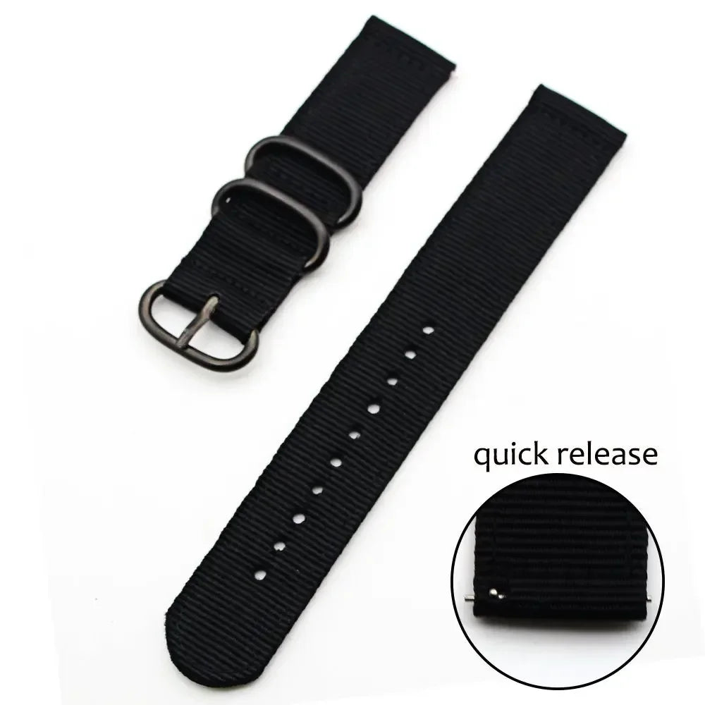 OnePlus Watch Bands Nylon Fabric Sport Strap Replacement Wristband in black with quick release feature.