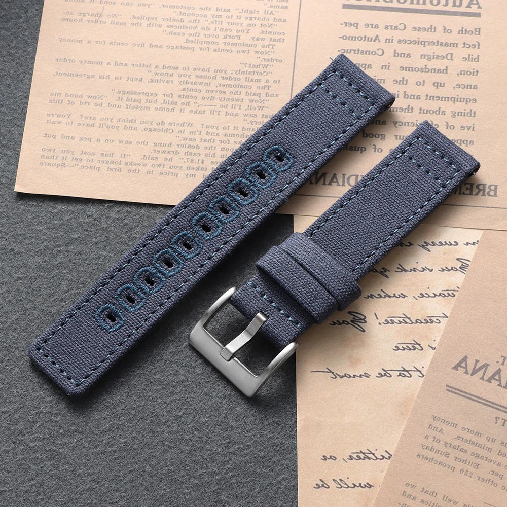 Garmin Stitched Canvas Nylon Band in Navy Blue with Silver Buckle