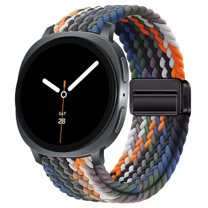 Braided Nylon Clasp Band in Muted Multicolor Diagonal / Black Clasp for Samsung Galaxy Watch8, Watch8 Classic and Watch9