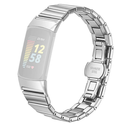 Silver Fitbit Charge 5 and 6 Slim Stainless Steel Link Band