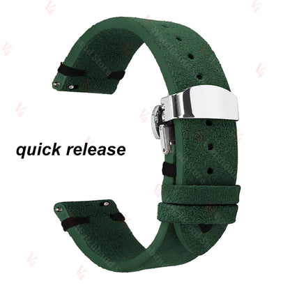 Garmin Suede Butterfly Clasp Band in Green, Black Stitching