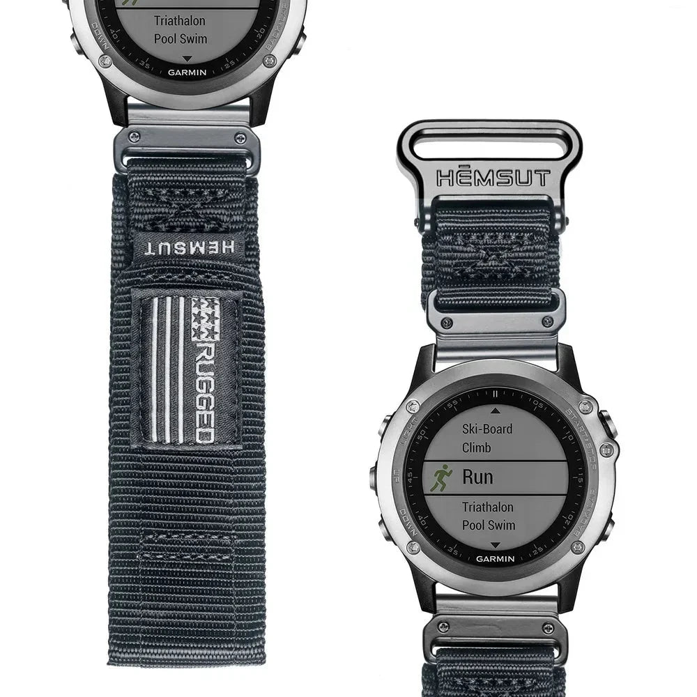 Garmin QuickFit Loop Band - Nylon and Leather Styles nylon graphic-patch loop shown on a watch