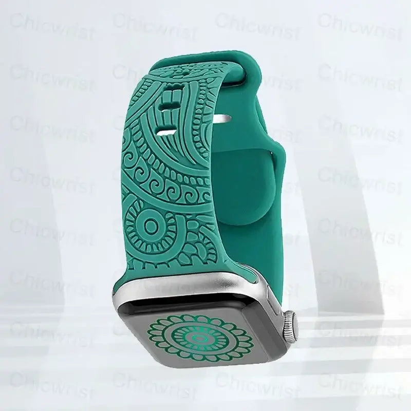 Teal Ornamental silicone Apple Watch band