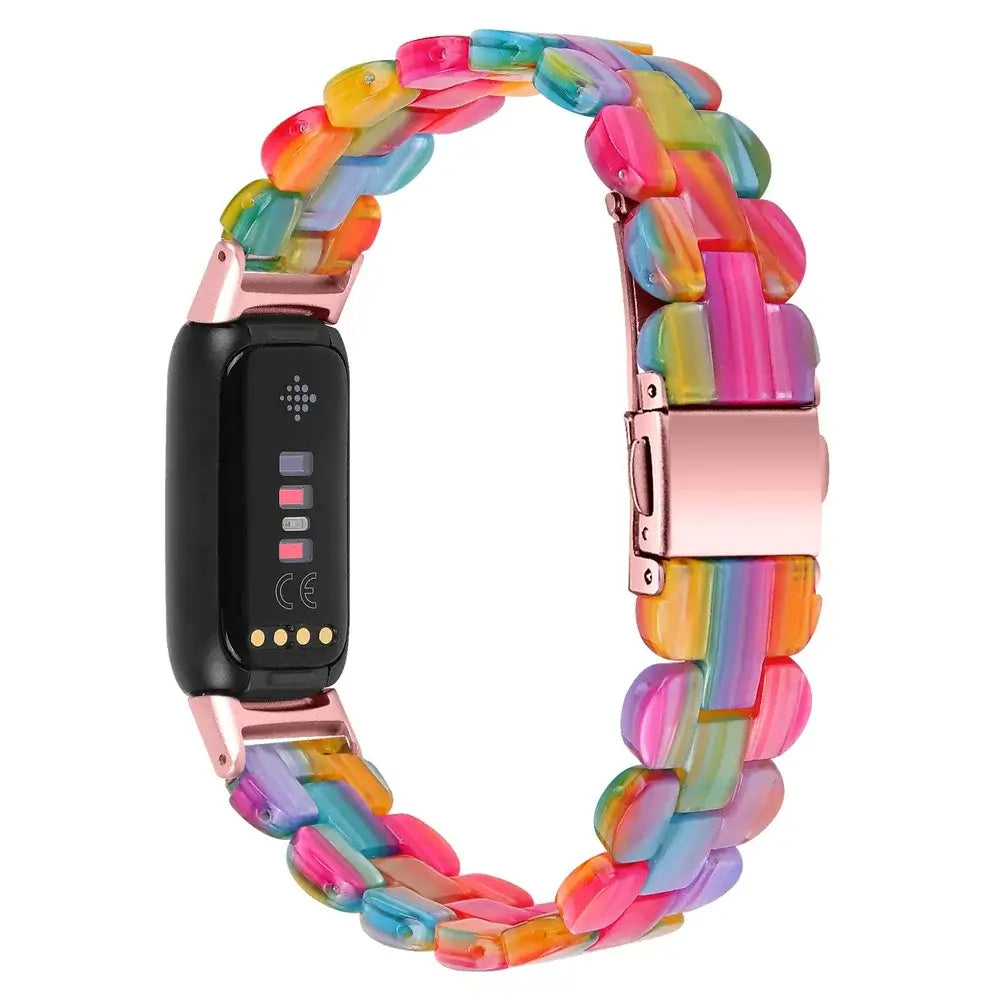 Fitbit Luxe Marbled & Tortoiseshell Resin Band - Rainbow resin bracelet rear view