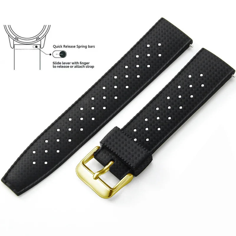 Tropic Silicone Band for Motorola Moto — Black / Gold Buckle (Option 3)