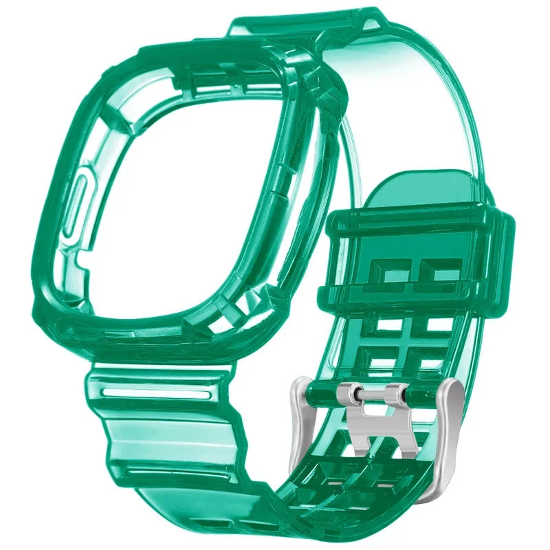 Green Fitbit Versa 4 and Versa 3 Clear Band with Built-In Case