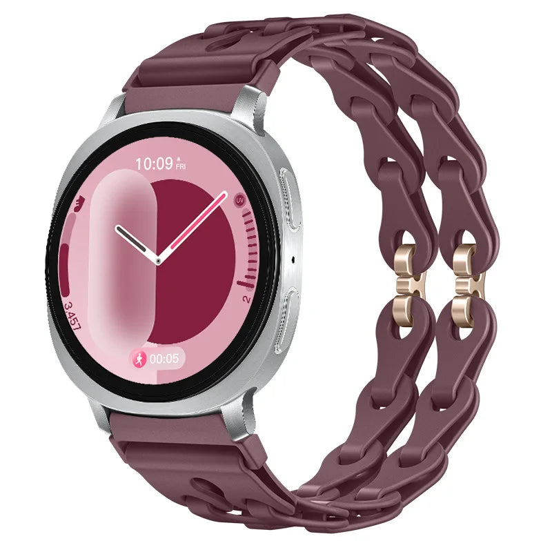 Samsung Galaxy Silicone Chain Watch Band – Watch8/Watch8 Classic/Watch9/Ultra/Ultra2 Multi in Smoky Purple on smartwatch.