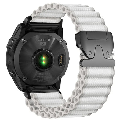 White / Black Garmin QuickFit 20/22/26mm Parachute Nylon Band with Hook Buckle