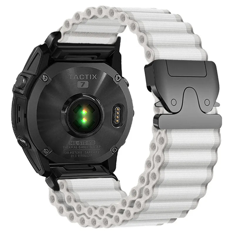 White / Black Garmin QuickFit 20/22/26mm Parachute Nylon Band with Hook Buckle