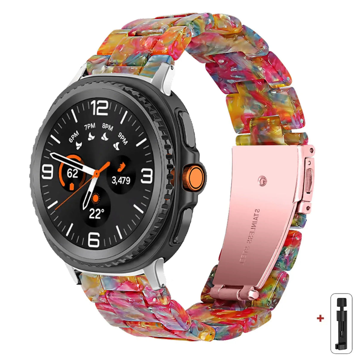 Samsung Galaxy Resin Link Watch Band - Tortoise Women Watch8/Watch8 Classic/Watch9 Ultra/Ultra2 with colorful resin bracelet.