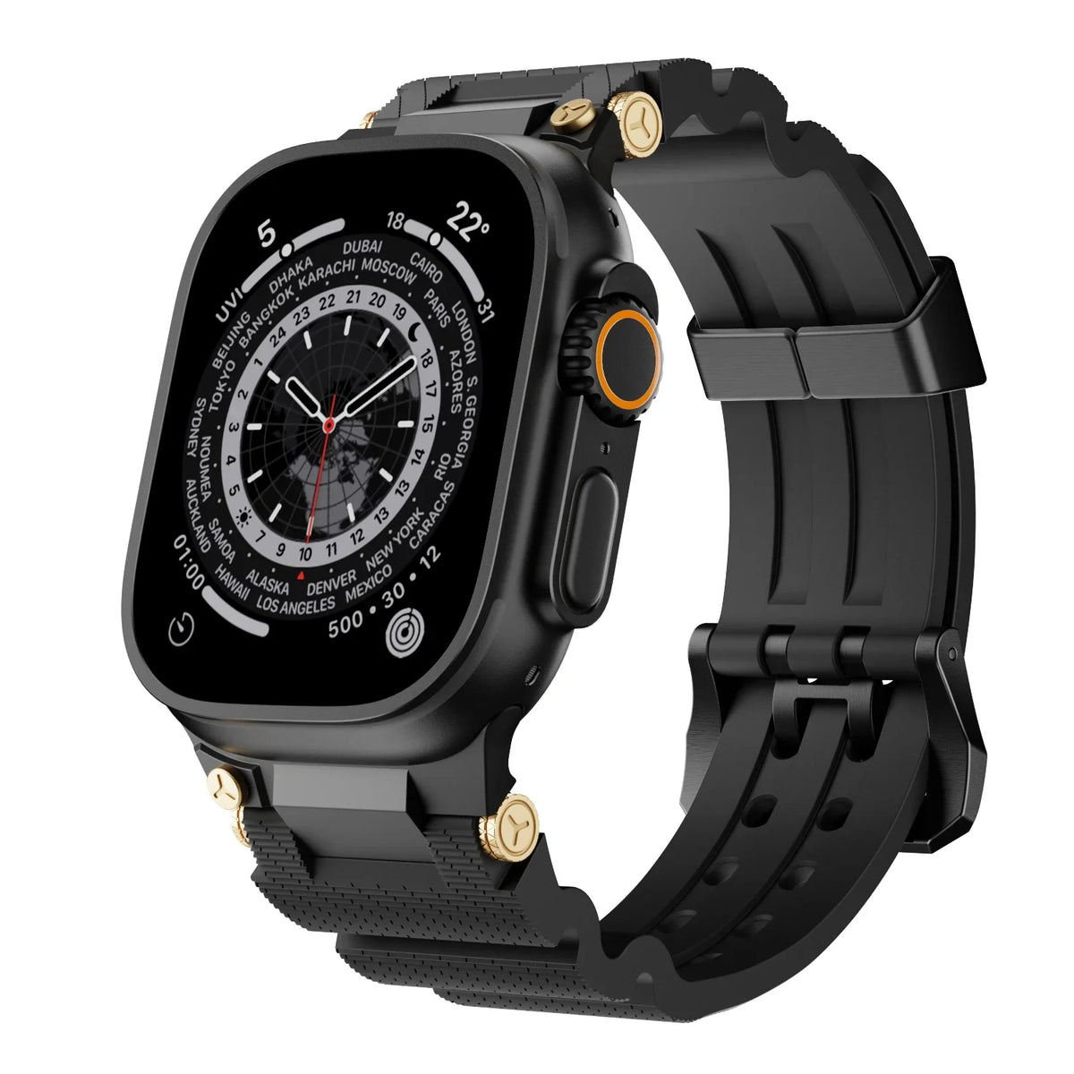 Textured Silicone Apple Watch Band with Double-Prong Buckle in Black / Black