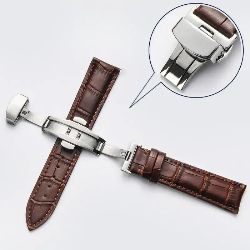 Embossed leather band with open folding clasp