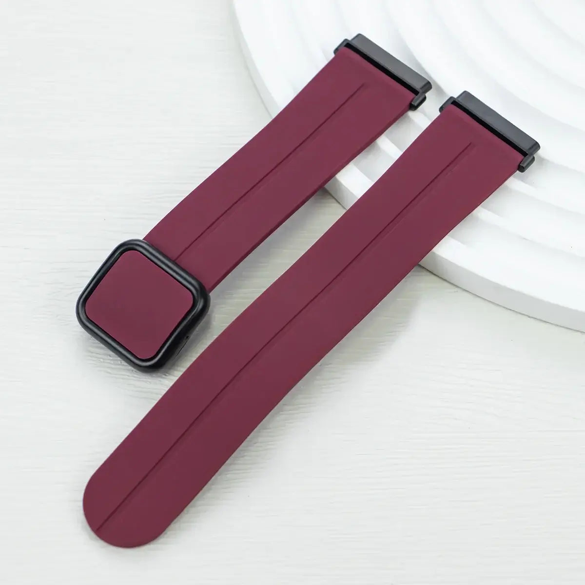 Fitbit Versa & Sense Square-Clasp Magnetic Silicone Band - Burgundy