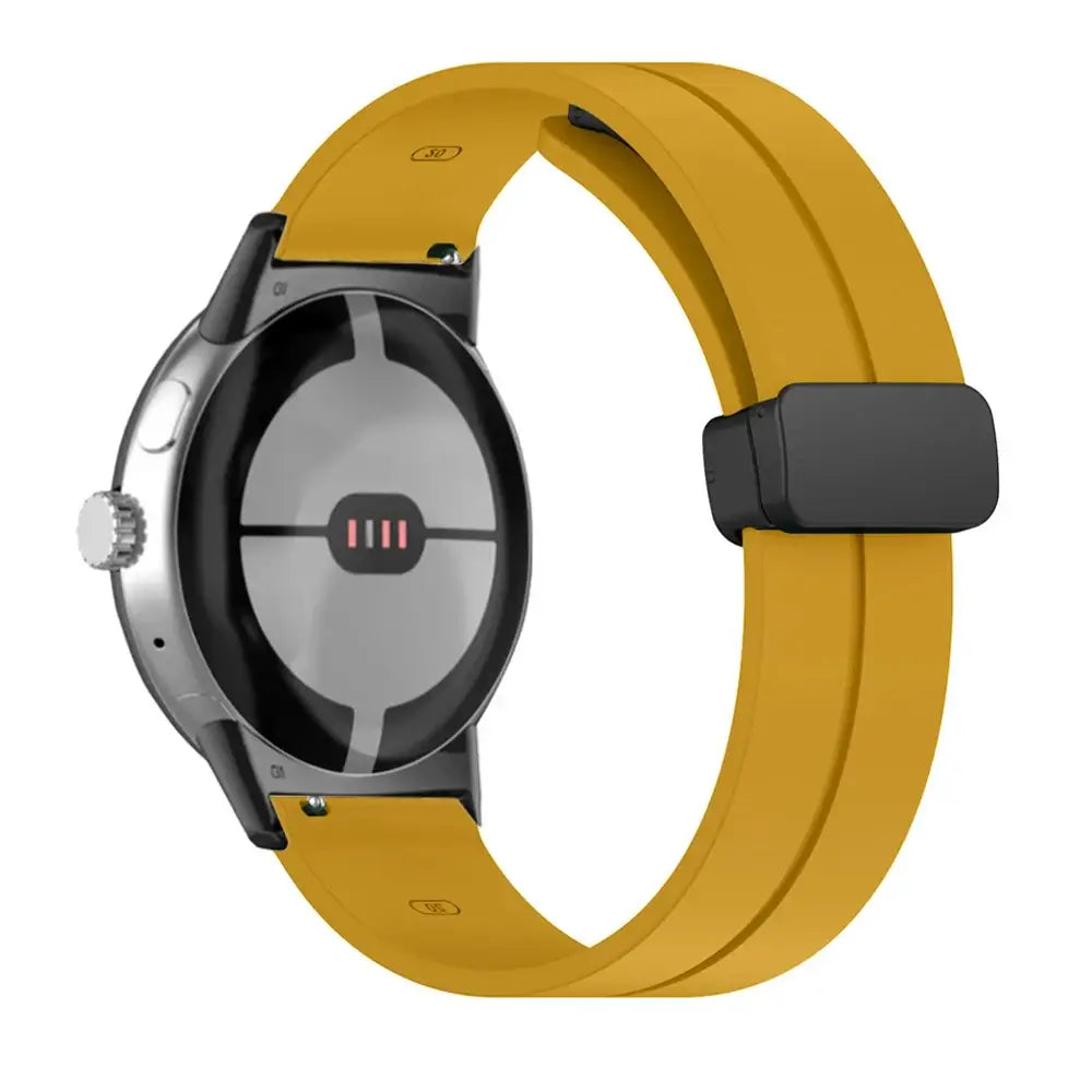 Magnetic Folding Clasp Silicone Google Pixel Watch Band in Mustard Yellow / Black