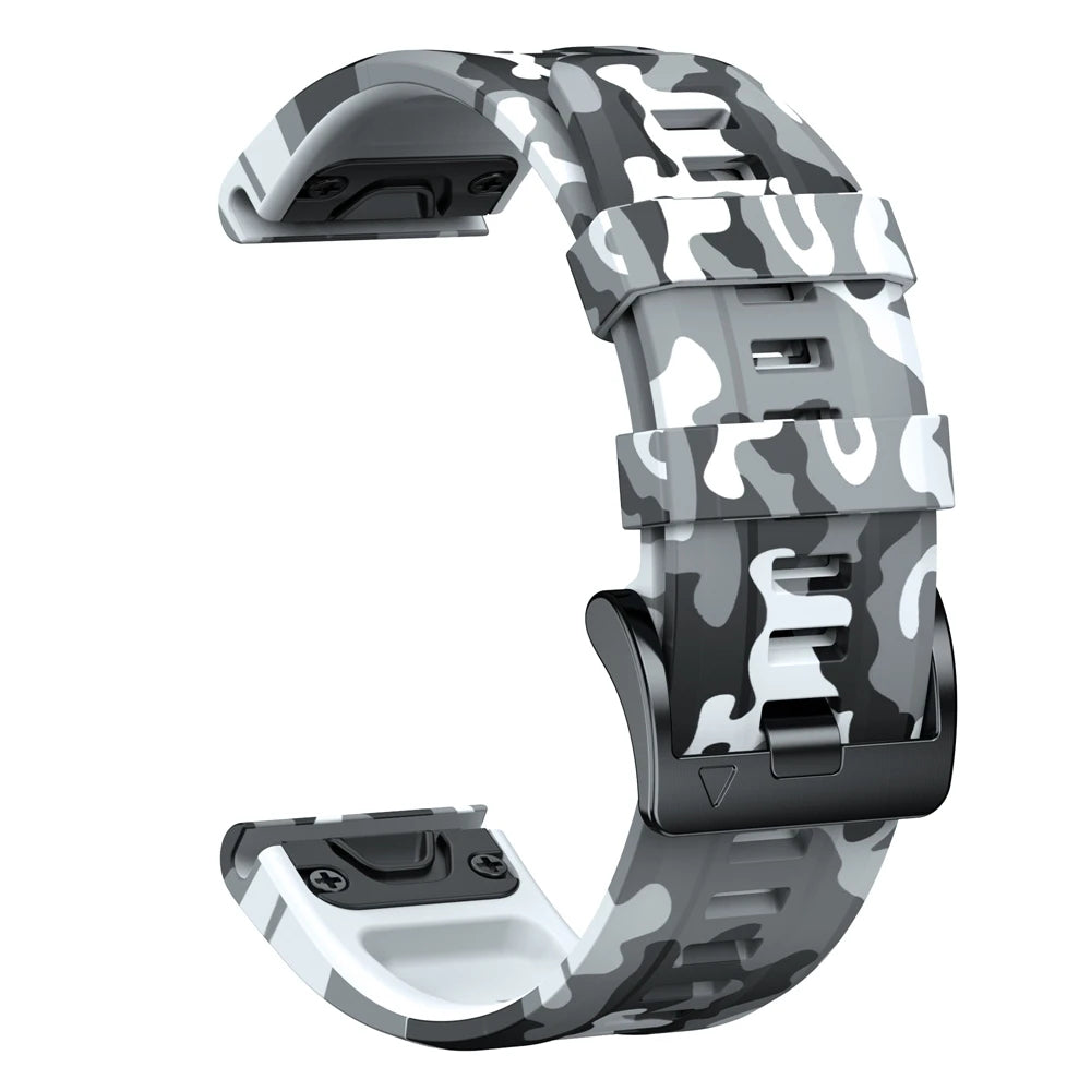 White / Gray Camo Garmin QuickFit 22/26mm Silicone Band, Camo and Solid Colors