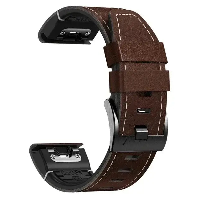 Garmin QuickFit Leather and Silicone Band in Dark Brown - Style 1