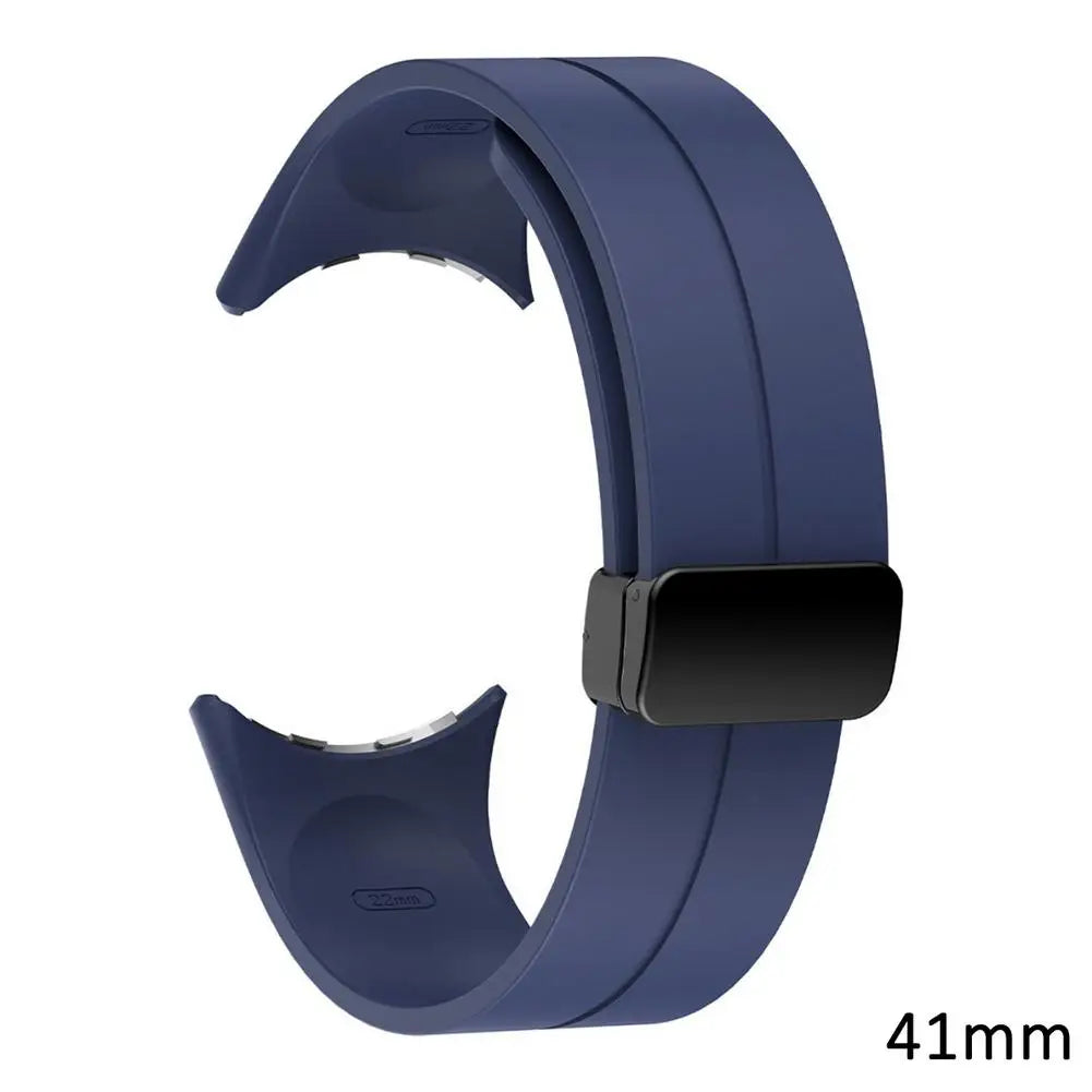 Midnight Blue - Pixel Watch 1-2-3-4-5 (41mm) Google Pixel Watch 5, 4 and 3 Silicone Band, Magnetic Folding Buckle