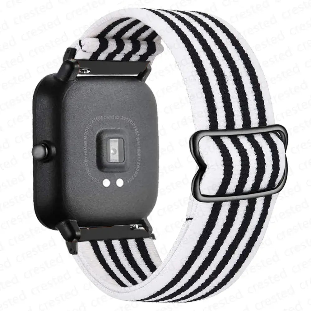 Adjustable Nylon Loop Band for Amazfit – Black / White Stripes