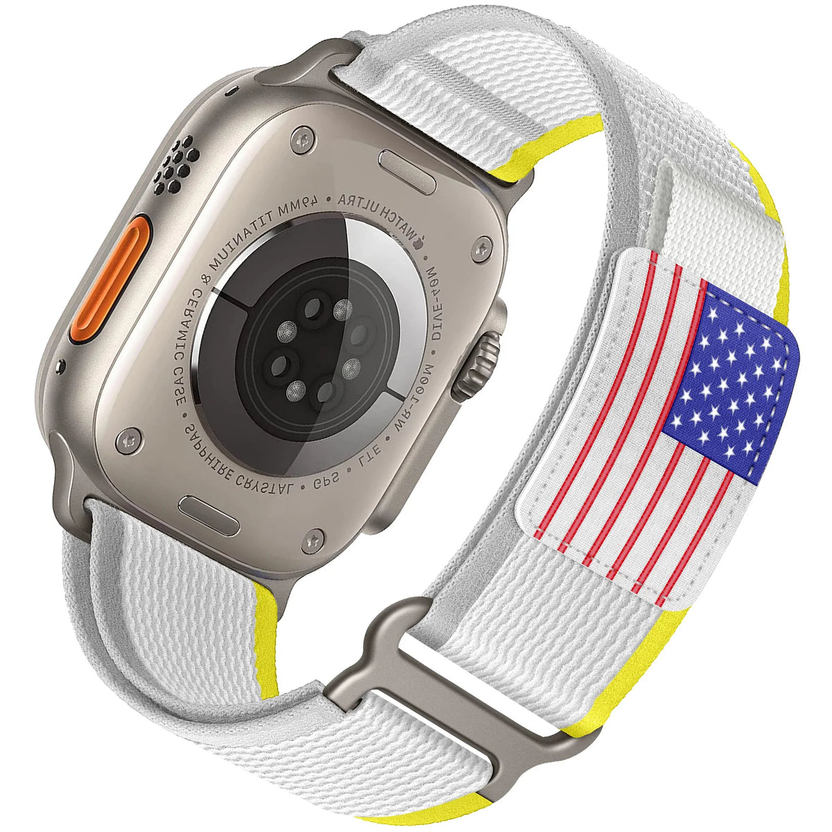 Nylon Trail-Style Apple Watch Loop with Decorative Patch in Light Gray / Yellow - Flag