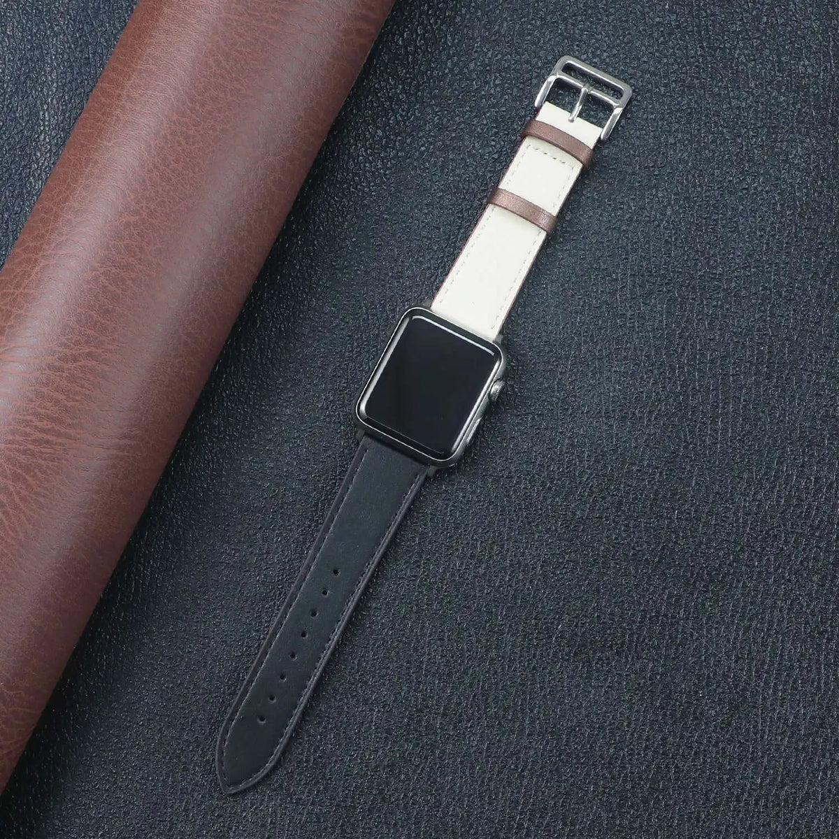 Fabric Apple Watch Strap - Solid, Two-Tone & Printed in Black / Ivory / Brown