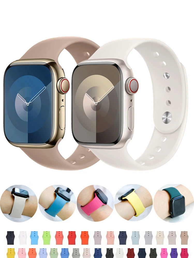 Two smooth double-pin bands with color preview strips for Apple Watch