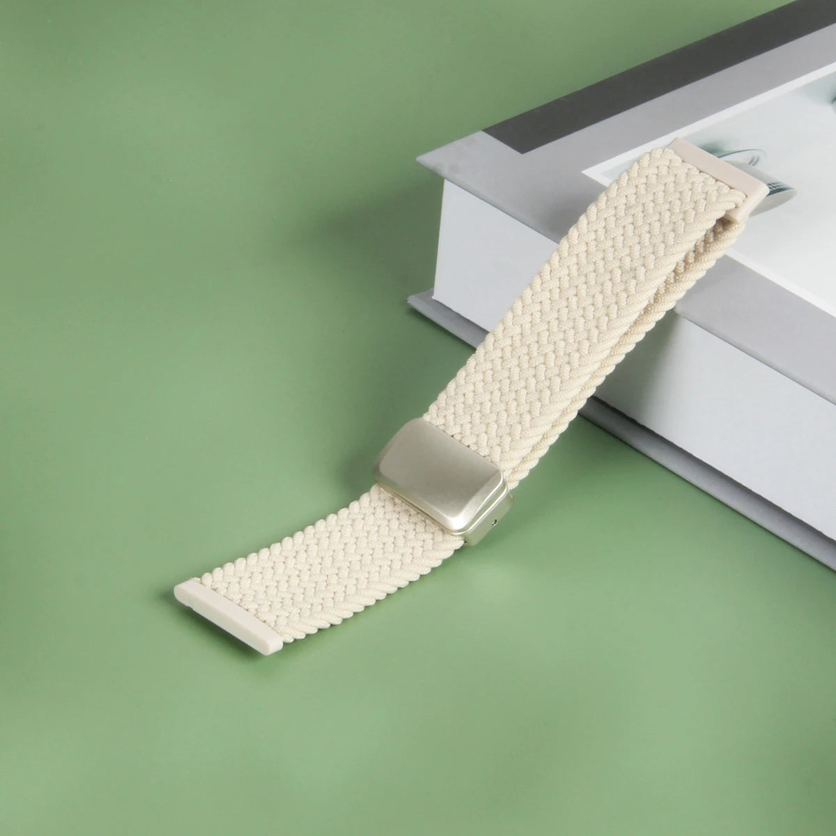 Ivory Fitbit Versa 4, 3, 2 and Sense 2 Braided Nylon Band, Magnetic Clasp