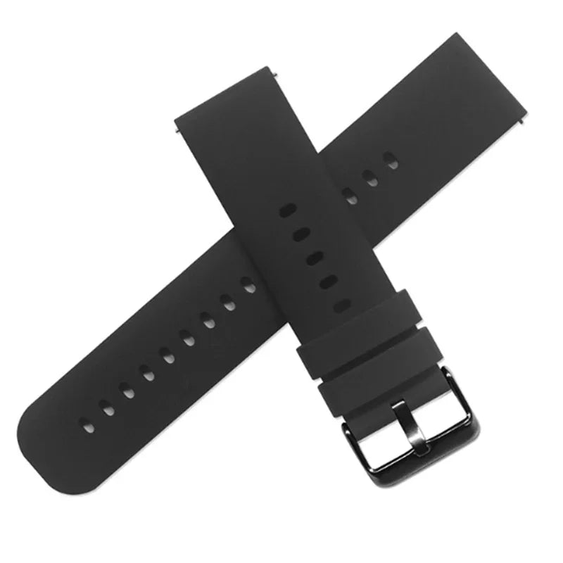 OnePlus Smartwatch Bands Silicone Watch Strap Replacement Bracelet in black silicone color with metal buckle.