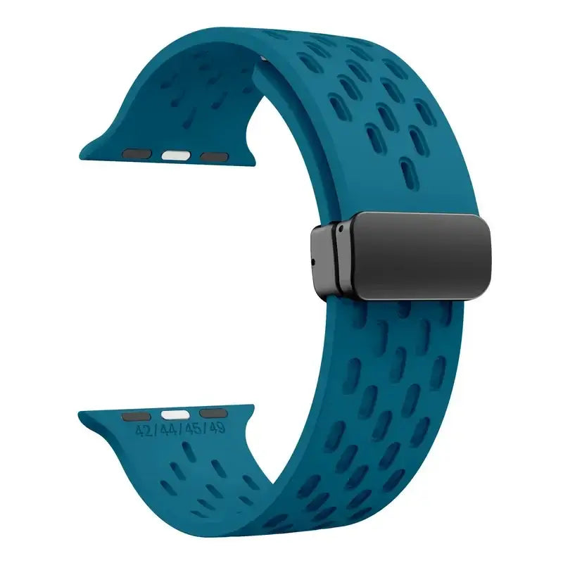 Deep Teal perforated silicone Apple Watch band with magnetic clasp