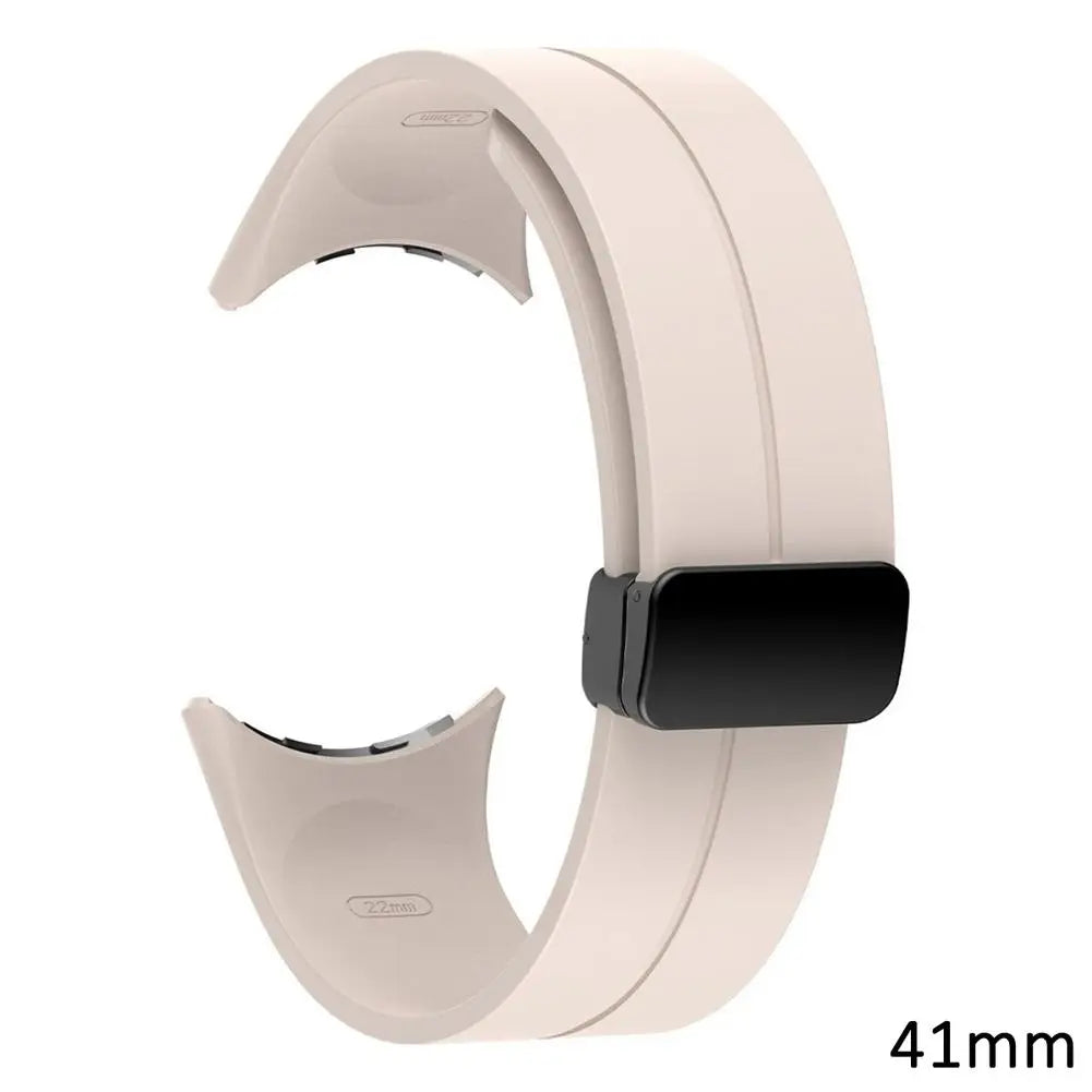 Beige - Pixel Watch 1-2-3-4-5 (41mm) Google Pixel Watch 5, 4 and 3 Silicone Band, Magnetic Folding Buckle