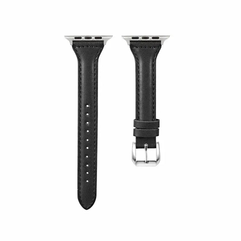 Black tapered stitched leather Apple Watch band