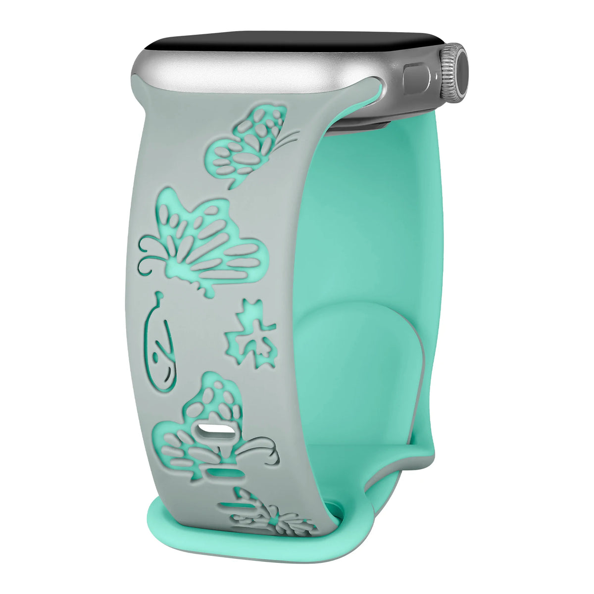 Two-Tone Butterfly Silicone Apple Watch Band in Gray / Mint