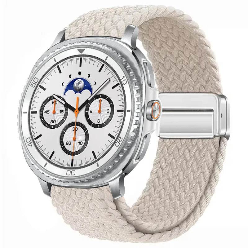 Braided Nylon Clasp Band in Starlight / Silver Clasp for Samsung Galaxy Watch8, Watch8 Classic and Watch9