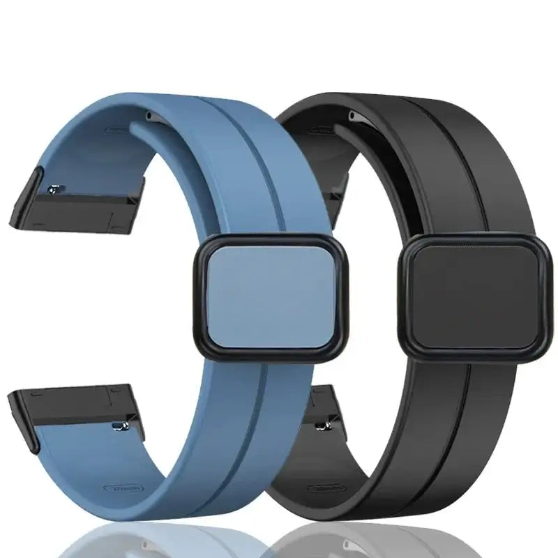 Fitbit Versa & Sense Square-Clasp Magnetic Silicone Band - Blue and black bands with square clasps