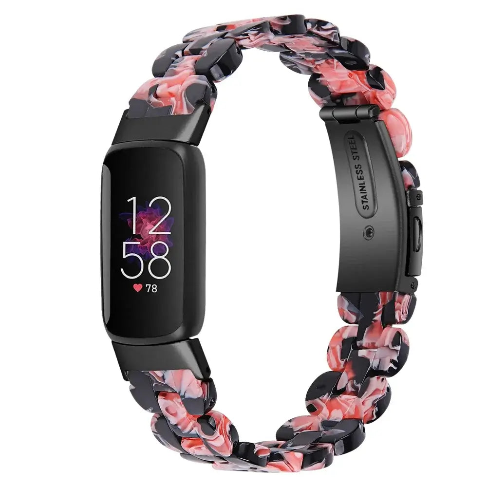 Fitbit Luxe Marbled & Tortoiseshell Resin Band - Black Floral / Black