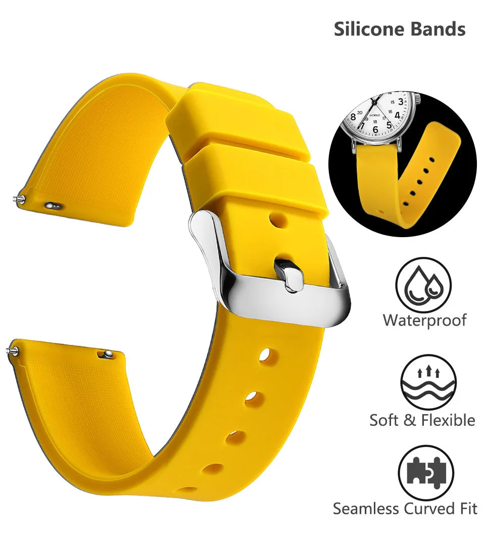 Garmin Curved-End Silicone Band in yellow on a watch