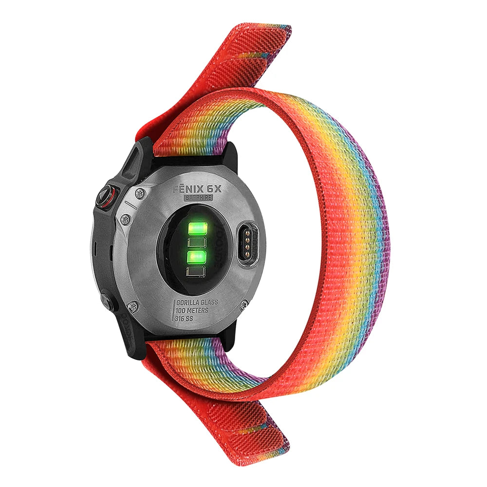 Rainbow Garmin QuickFit 22/26mm Soft Nylon Hook-and-Loop Sport Band