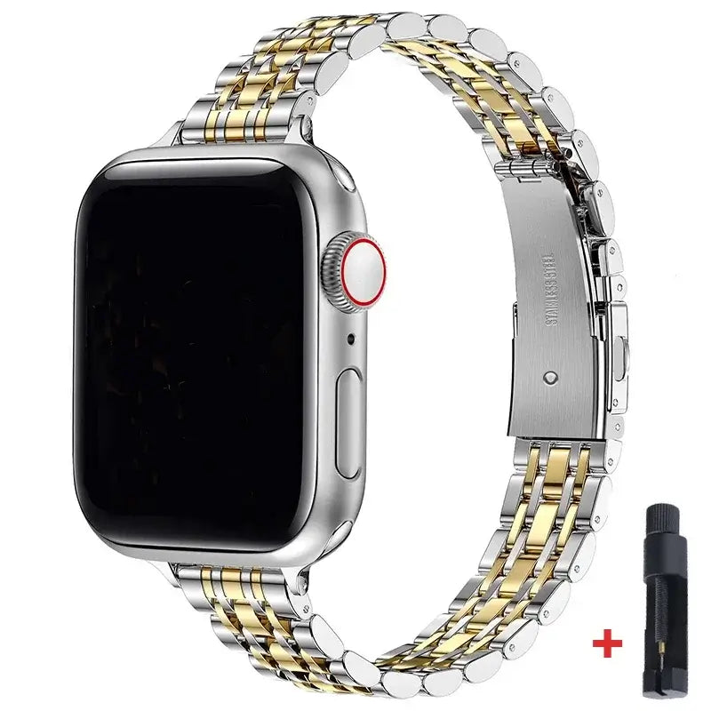 Silver / Gold slim multi-link stainless steel Apple Watch bracelet