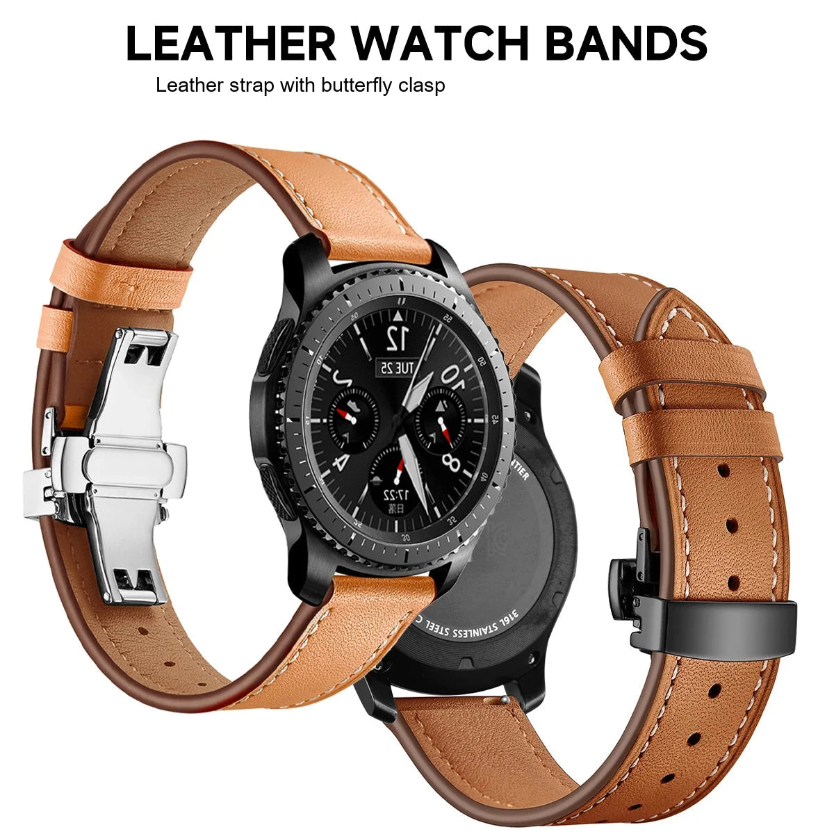 Google Pixel Watch 5, 4 and 3 45mm Leather Band, Butterfly Clasp — band detail