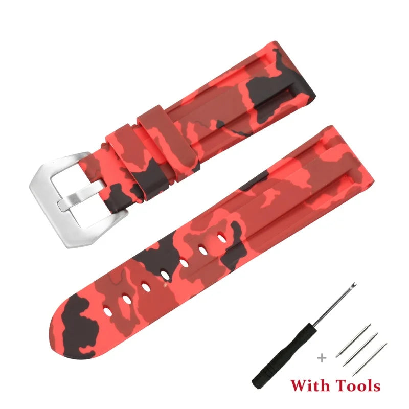 OnePlus Smartwatch Bands Silicone Sport Watch Strap Waterproof Bracelet in red camo design with included tools