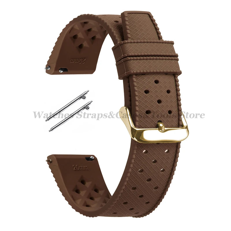 Garmin 18/20/22mm Quick Release Tropic-Style Silicone Band in Brown with Gold Buckle
