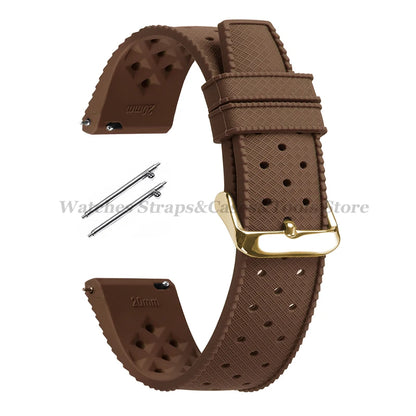 Garmin 18/20/22mm Quick Release Tropic-Style Silicone Band in Brown with Gold Buckle