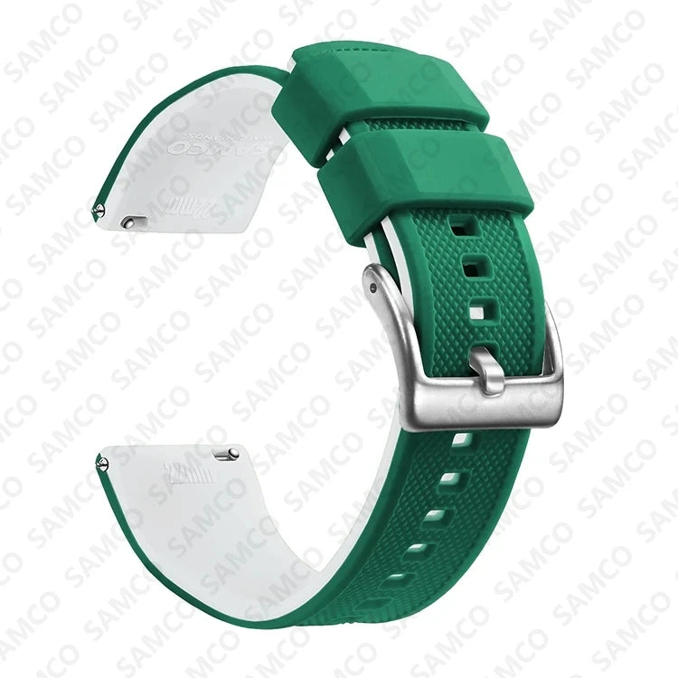 COROS Textured Silicone Watch Band with Buckle Choices - Green / White - Silver Buckle