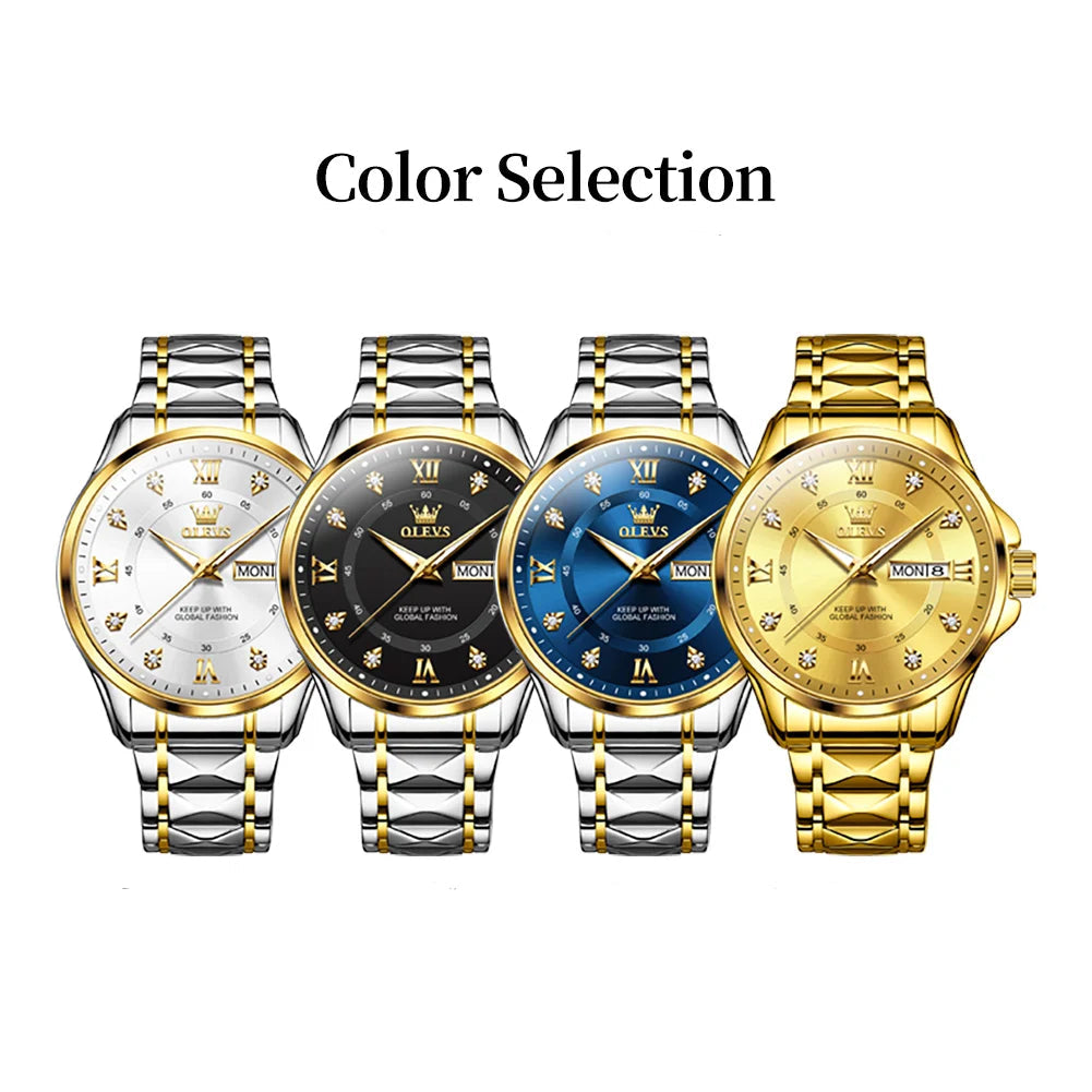 Stainless Steel Day-Date Watch - Women's, Men's & Couples — Four watch finishes and dial colors — BandsCo Straps