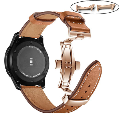 Brown - Rose Gold Clasp Google Pixel Watch 5, 4 and 3 45mm Leather Band, Butterfly Clasp