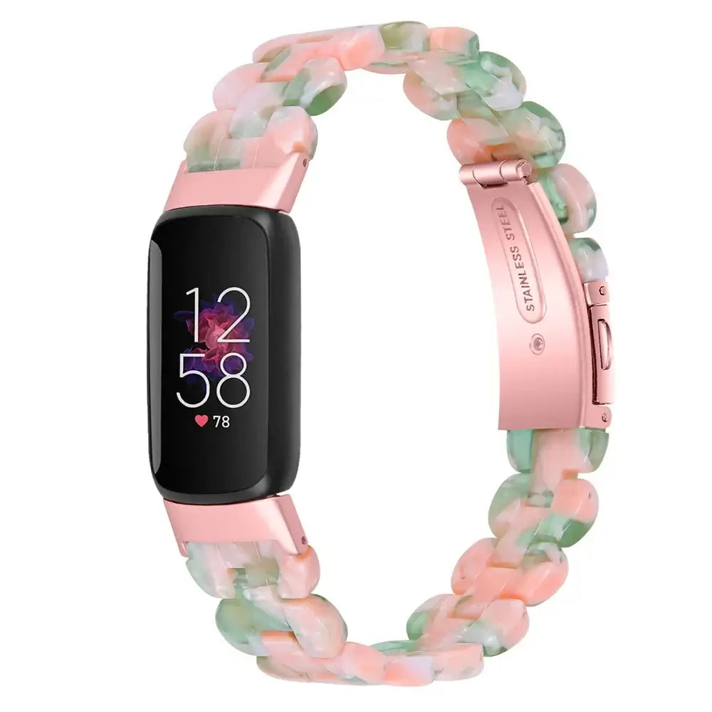 Fitbit Luxe Marbled & Tortoiseshell Resin Band - Pink / Green Marble / Rose Gold