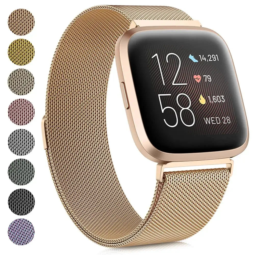 Fitbit Versa & Sense Magnetic Steel Mesh Loop Band - Gold-tone mesh band with finish swatches